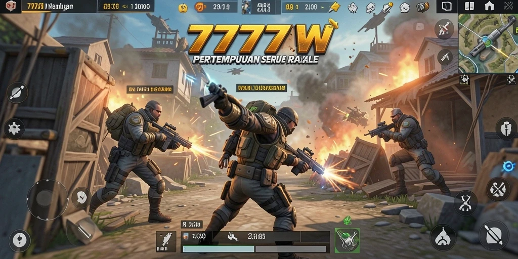 Gameplay seru 7777W dalam pertempuran Battle Royale.