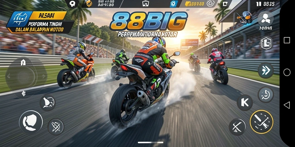 Screenshot gameplay 88BIG menampilkan balapan motor yang seru.