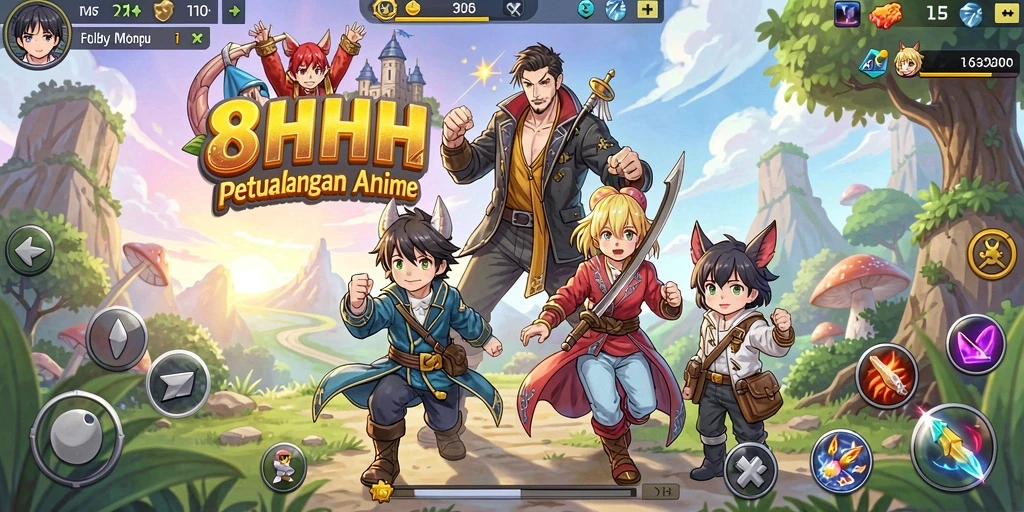 Tampilan gameplay 8HHH dengan karakter Anime beraksi.