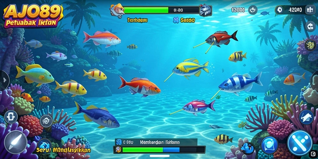 Screenshot AJO89 yang menampilkan serunya gameplay tembak ikan.