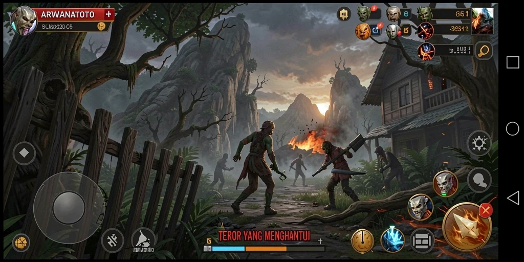 Tampilan gameplay ARWANATOTO yang mencekam dan menegangkan.