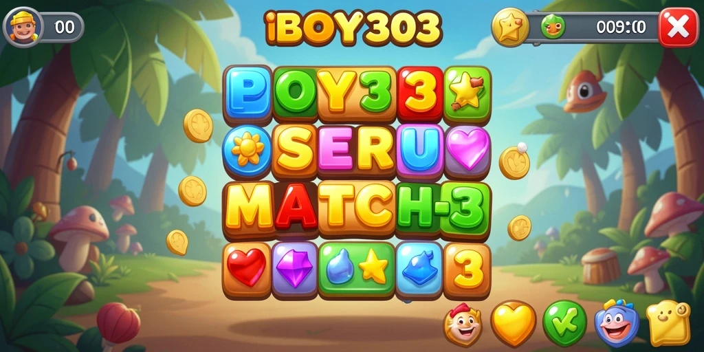 Tampilan gameplay seru BOY303 yang penuh warna dan tantangan match-3.