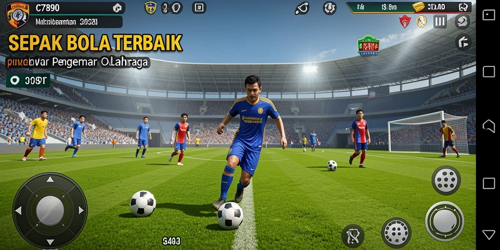 Screenshot gameplay C7890 dengan aksi sepak bola yang seru.