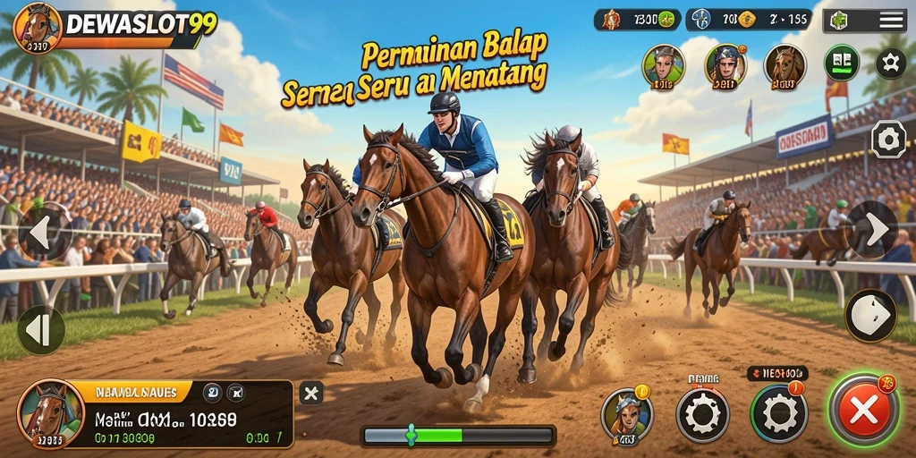 Screenshot gameplay DEWASLOT99 menampilkan aksi balap yang mendebarkan.