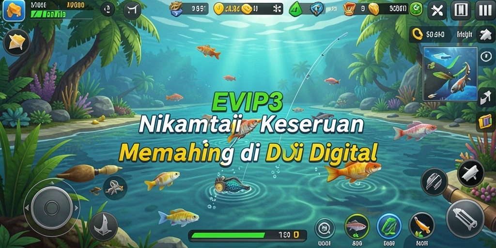 Tampilan gameplay EVIP3 yang menampilkan momen menangkap ikan.
