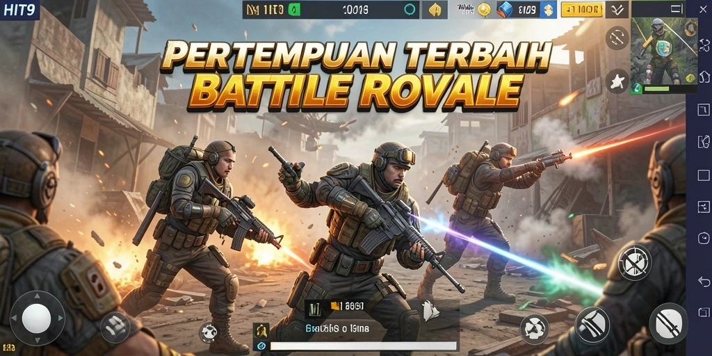 Tampilan menyeluruh gameplay Battle Royale yang mendebarkan.