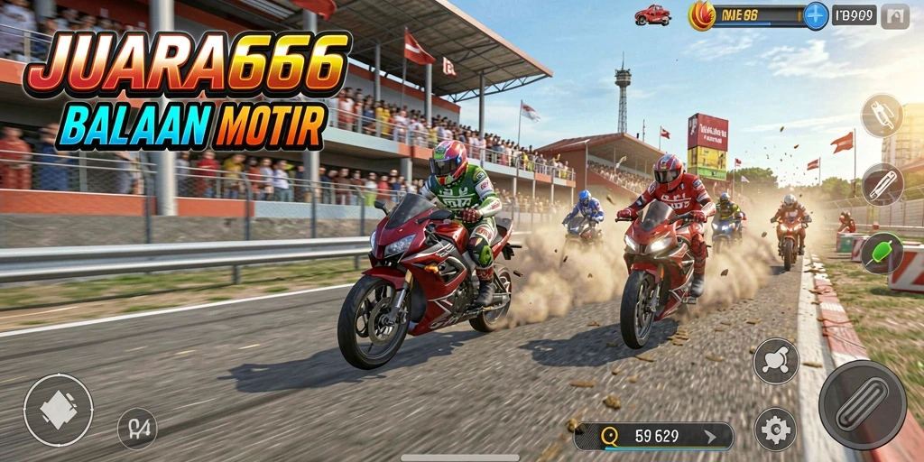 Tampilan mendebarkan dari gameplay JUARA666 dengan balapan motor.