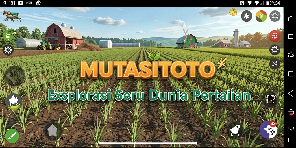 Screenshot gameplay MUTASITOTO menampilkan panorama ladang yang hijau.