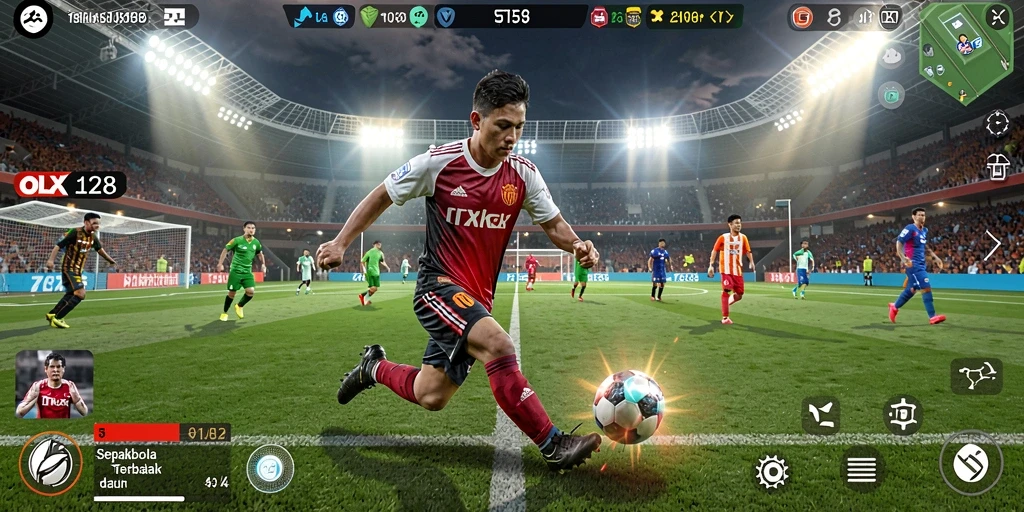 Screenshot OLX128 menampilkan aksi seru pertandingan sepakbola.