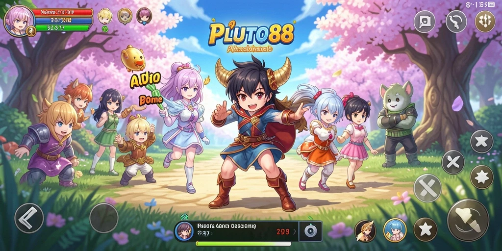 Tampak dalam gameplay seru PLUTO88 dengan karakter Anime yang berwarna-warni.