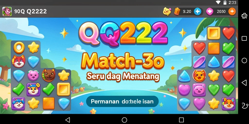 Tangkapan layar menunjukkan gameplay seru QQ222 dengan elemen Match-3.