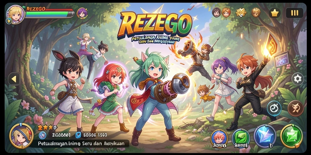 Screenshot gameplay REZEGO menampilkan pertarungan antara karakter anime.