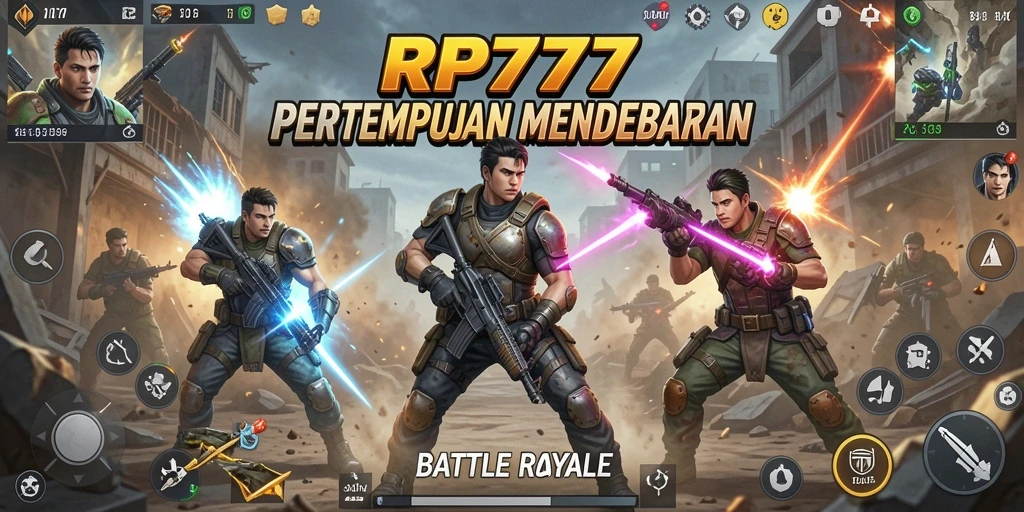 Tampilan gameplay RP777 dengan pertempuran seru di arena Battle Royale.
