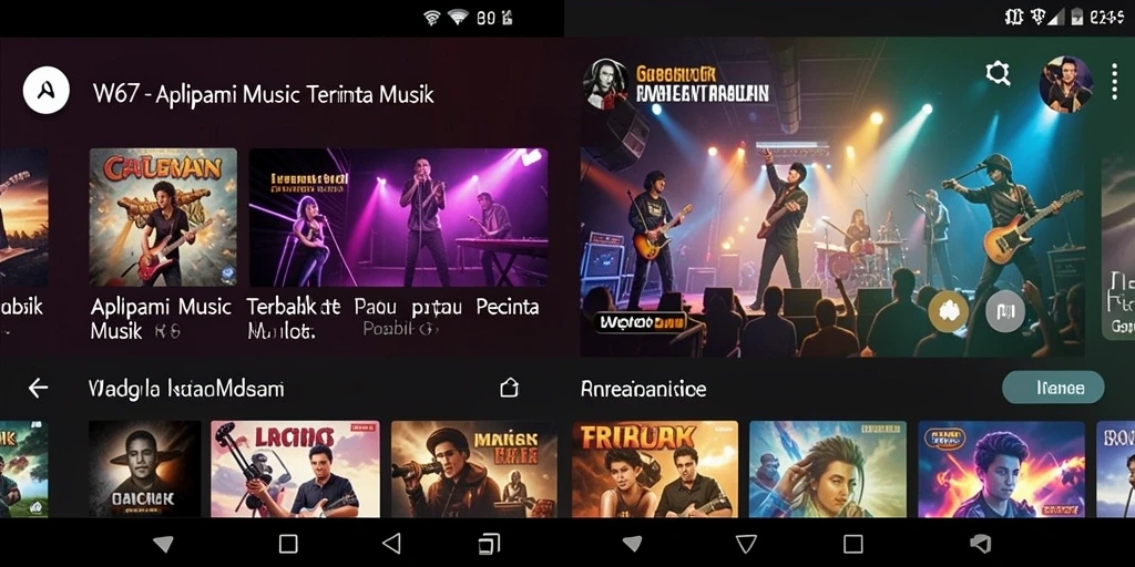 Tampilan gameplay W67 yang menampilkan alat musik dan lagu-lagu favorit.